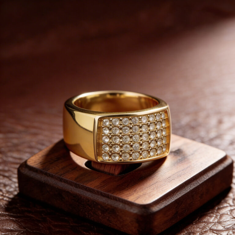 Statement Gold-Tone Sterling Silver Ring with Sparkling Zircon Front
