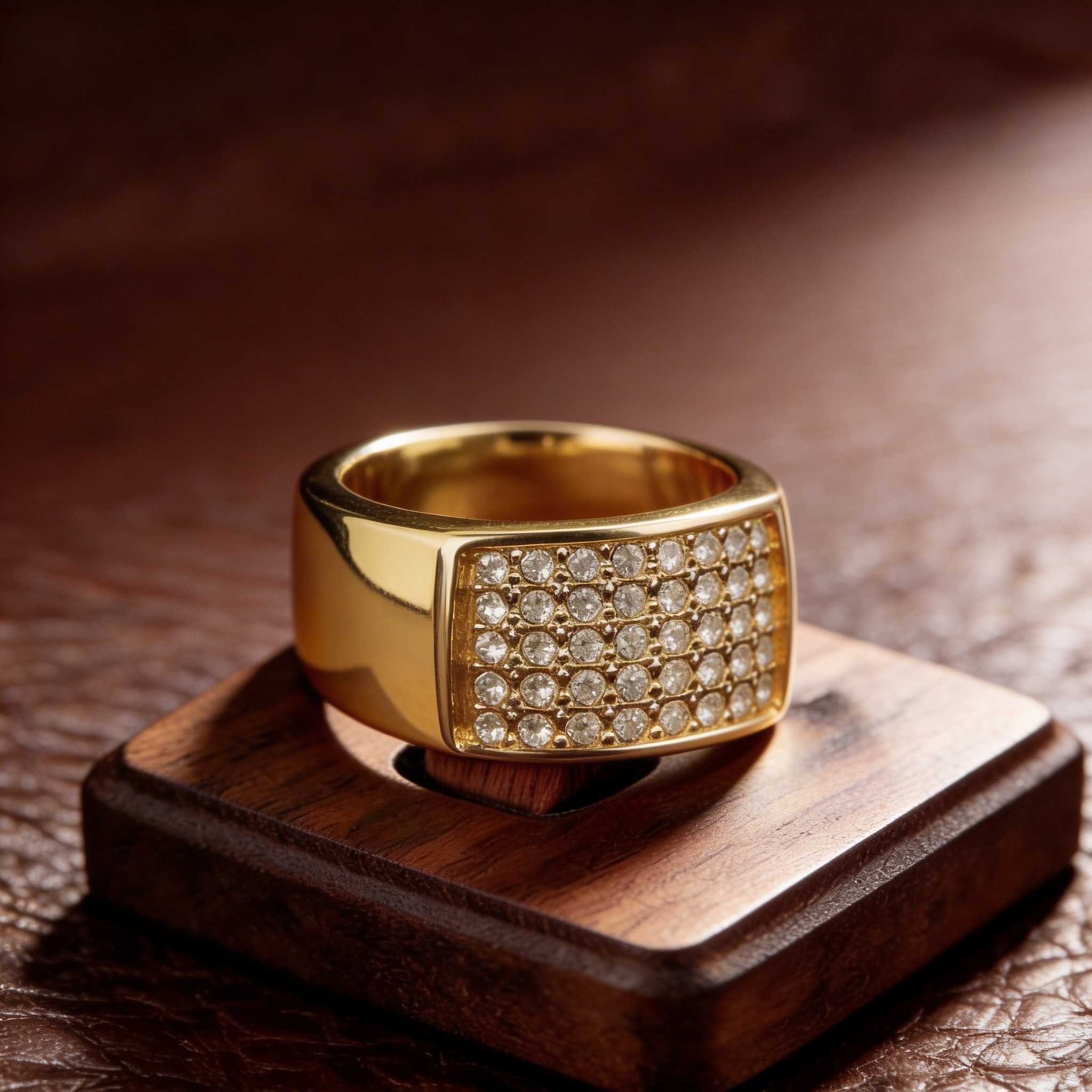 Statement Gold-Tone Sterling Silver Ring with Sparkling Zircon Front