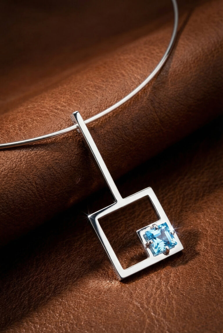 Sky Blue Topaz Pendant Choker – Silver or White Gold Finish