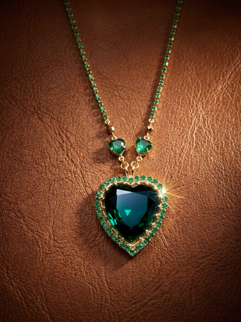 Luxury Emerald Heart Jewellery Set in Gold-Tone Sterling Silver