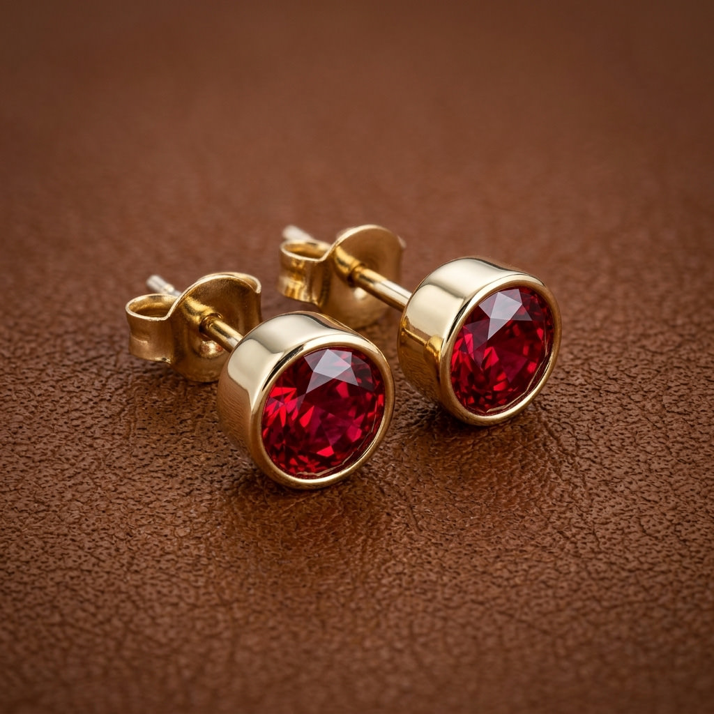 Classic Ruby Stud Earrings with Titanium Posts