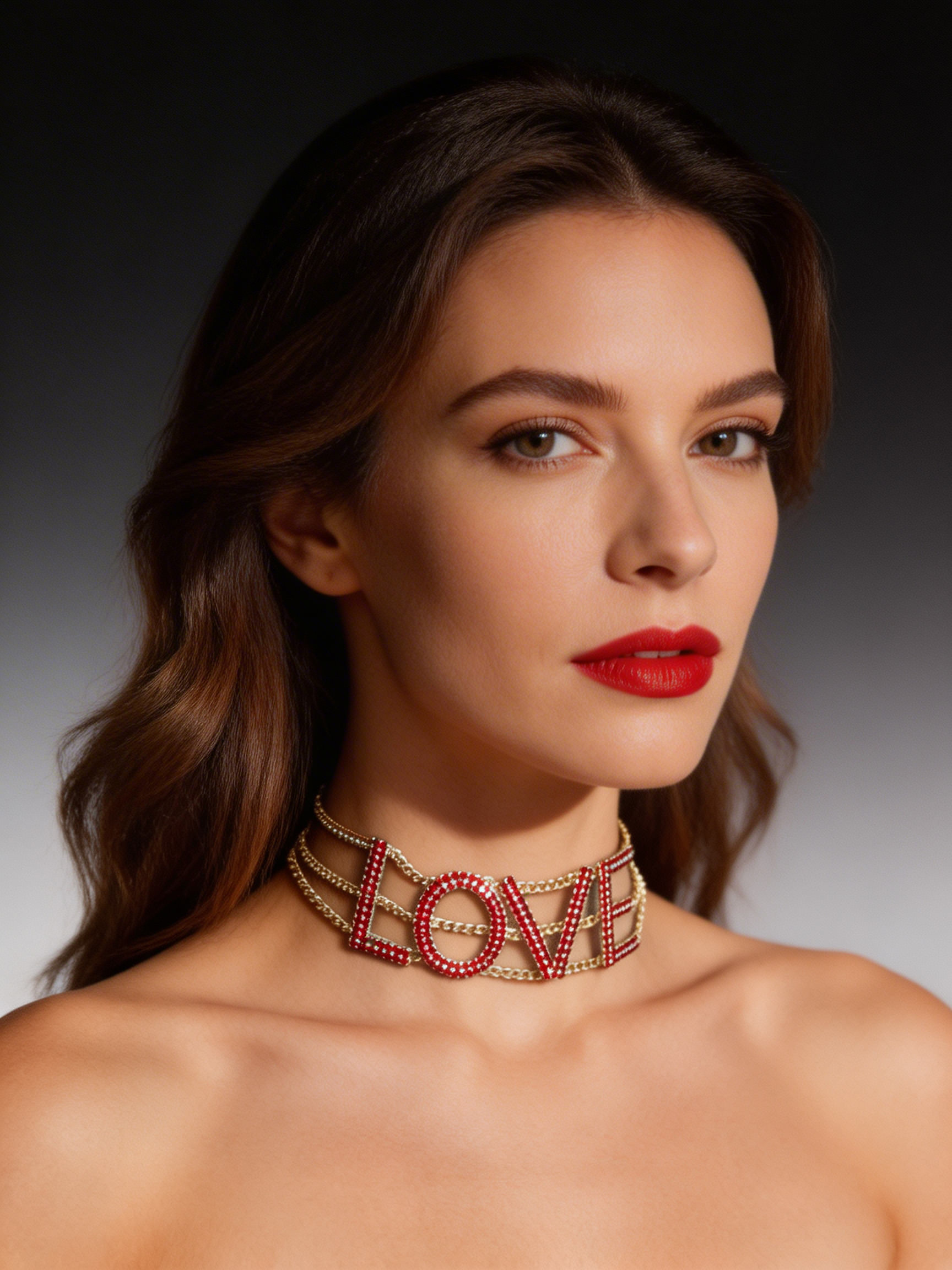 Bold LOVE Ruby Choker with Triple Chain Design