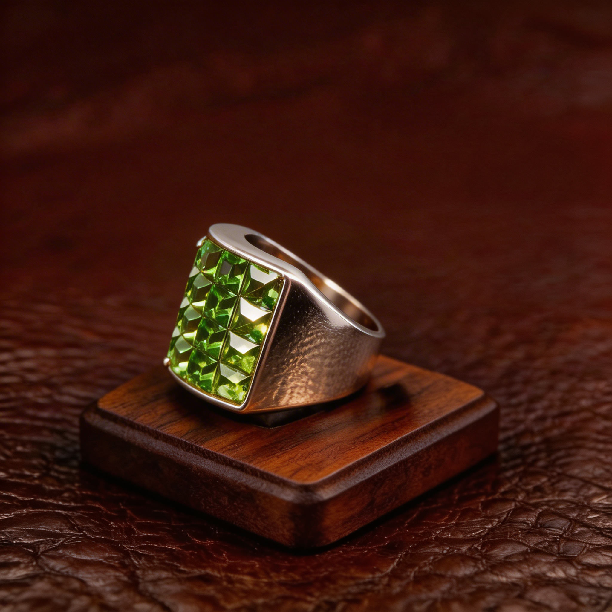 Modern Wide Silver Ring with Peridot Zircons - Image 3