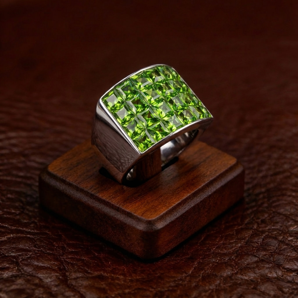 Modern Wide Silver Ring with Peridot Zircons - Image 2