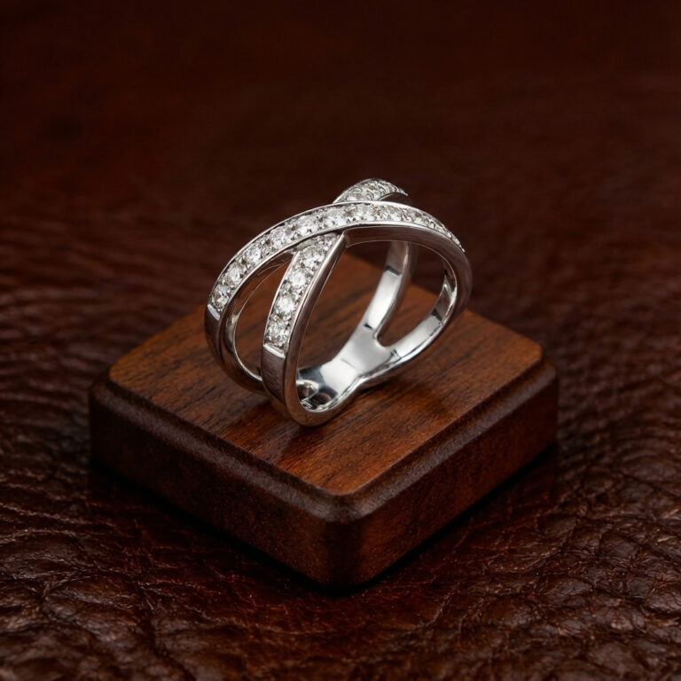 White Gold-Toned Sterling Silver Crossover Zirconia Ring