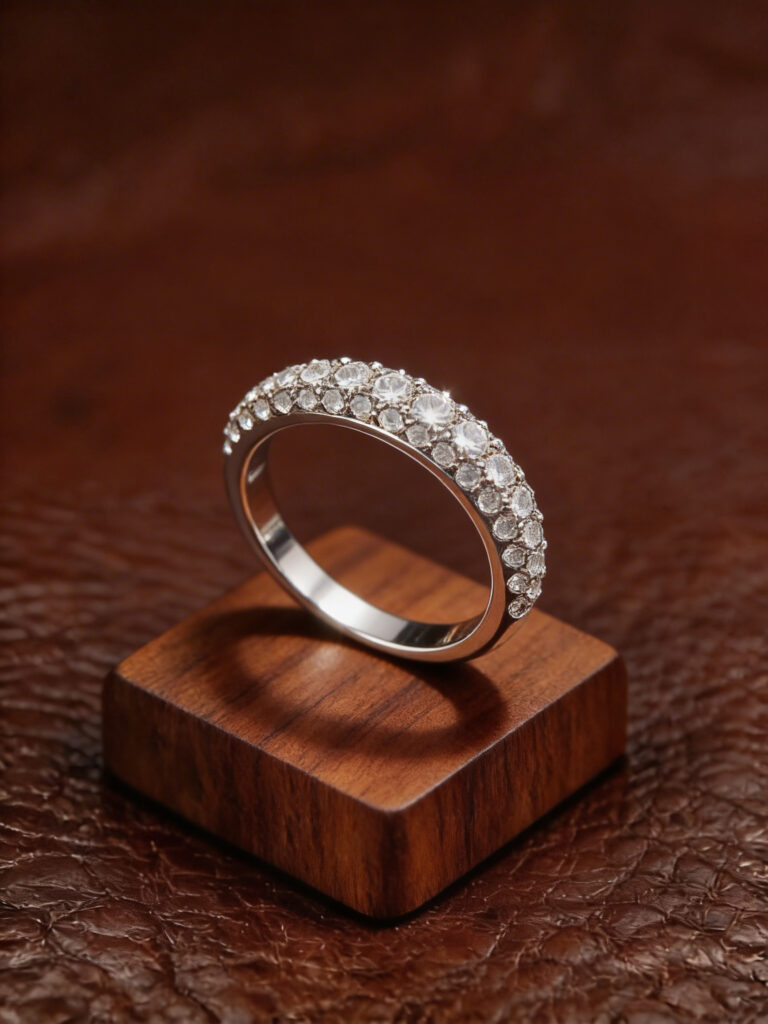 Pavé Sterling Silver Ring in White Gold Tone with Multi Zircon Setting