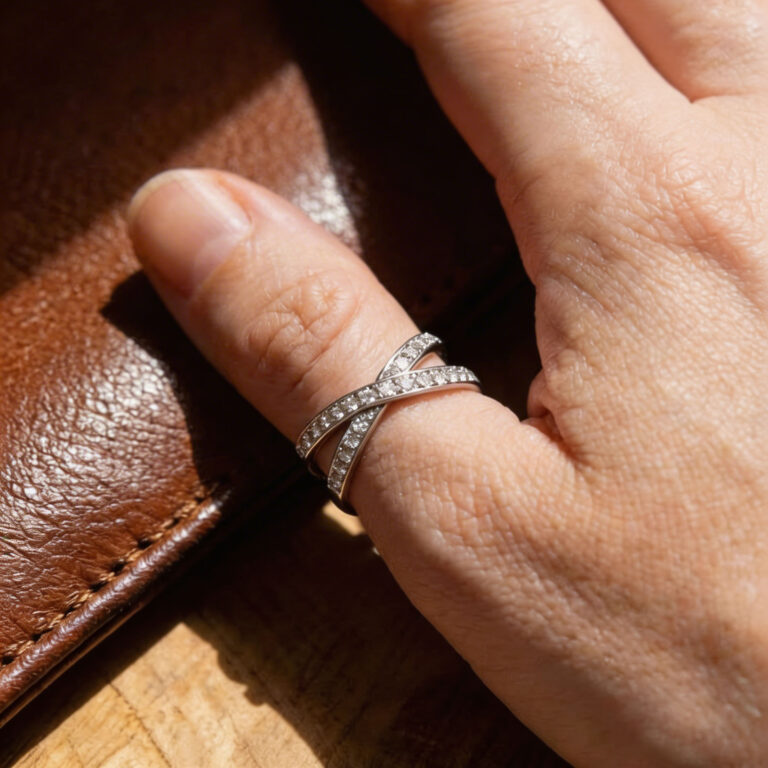 White Gold-Toned Sterling Silver Crossover Zirconia Ring