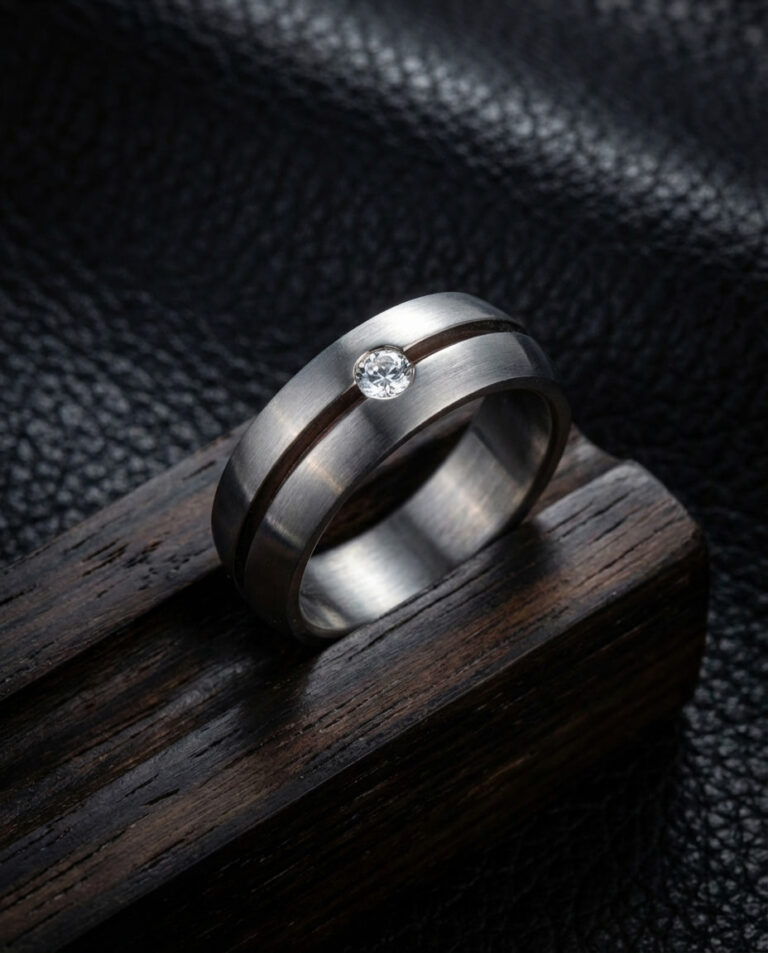 Elegant Matte Steel Ring with Single Transparent Zircon