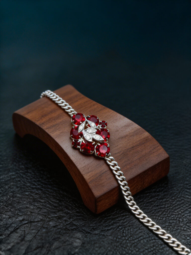 Elegant Ruby & Zircon Jewellery Set in White Gold Tone Silver