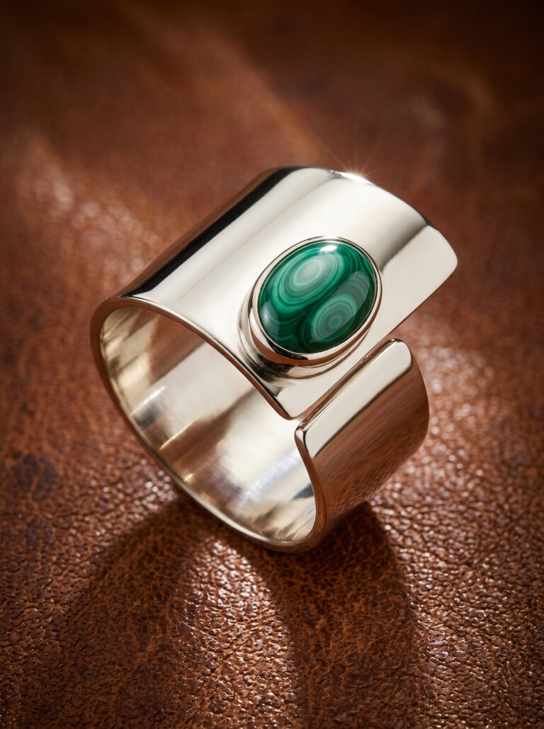 Malachite Cuff Ring in Sterling Silver