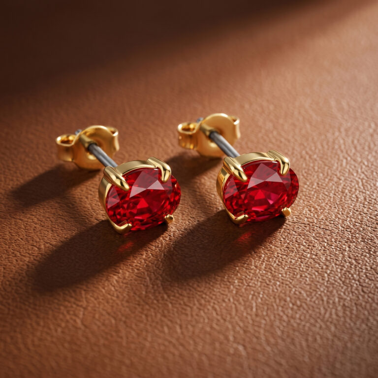 Golden Ruby Oval Stud Earrings