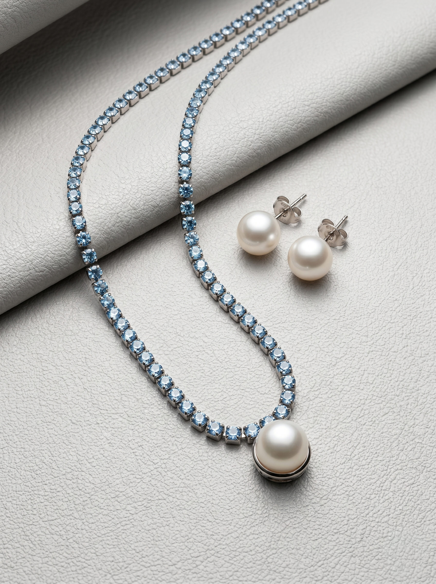 Vintage-Inspired Pearl and Blue Zirconia Jewellery Set