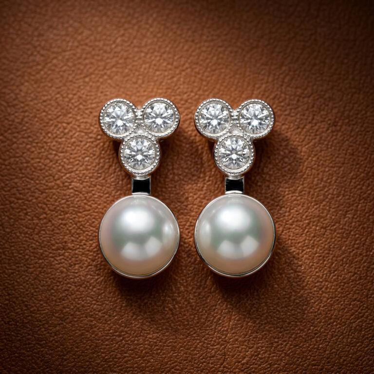 Freshwater Pearl and Zirconia Drop Stud Earrings