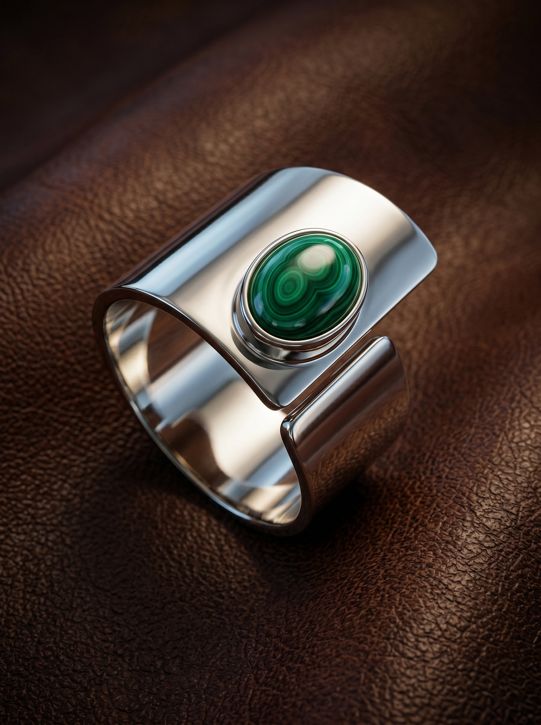Malachite Cuff Ring in Sterling Silver - Image 2