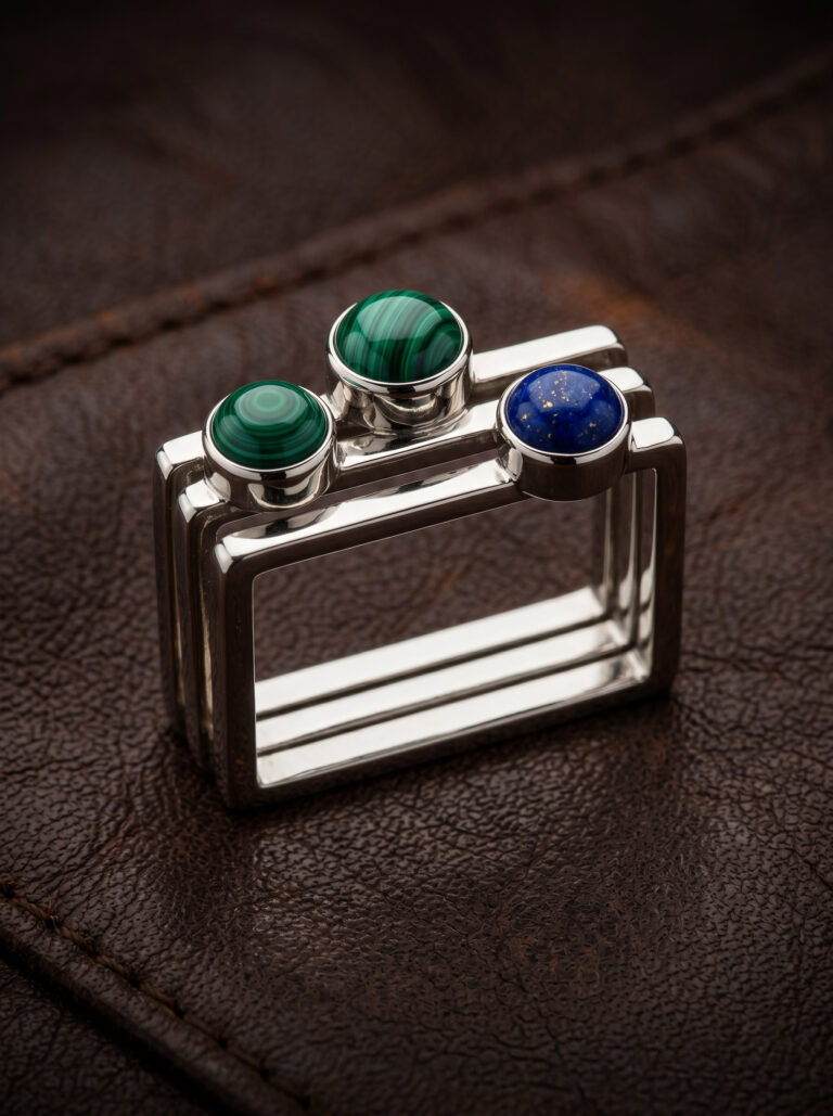 Lapis and Malachite Statement Ring Trio
