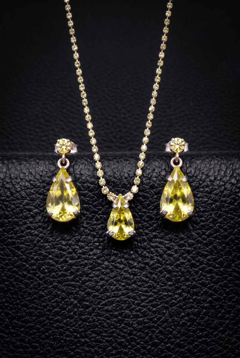 Elegant Lemon Quartz Teardrop Necklace and Earrings