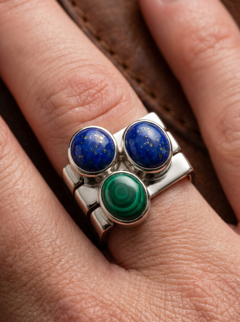 Sterling Silver Malachite & Lapis Ring Set