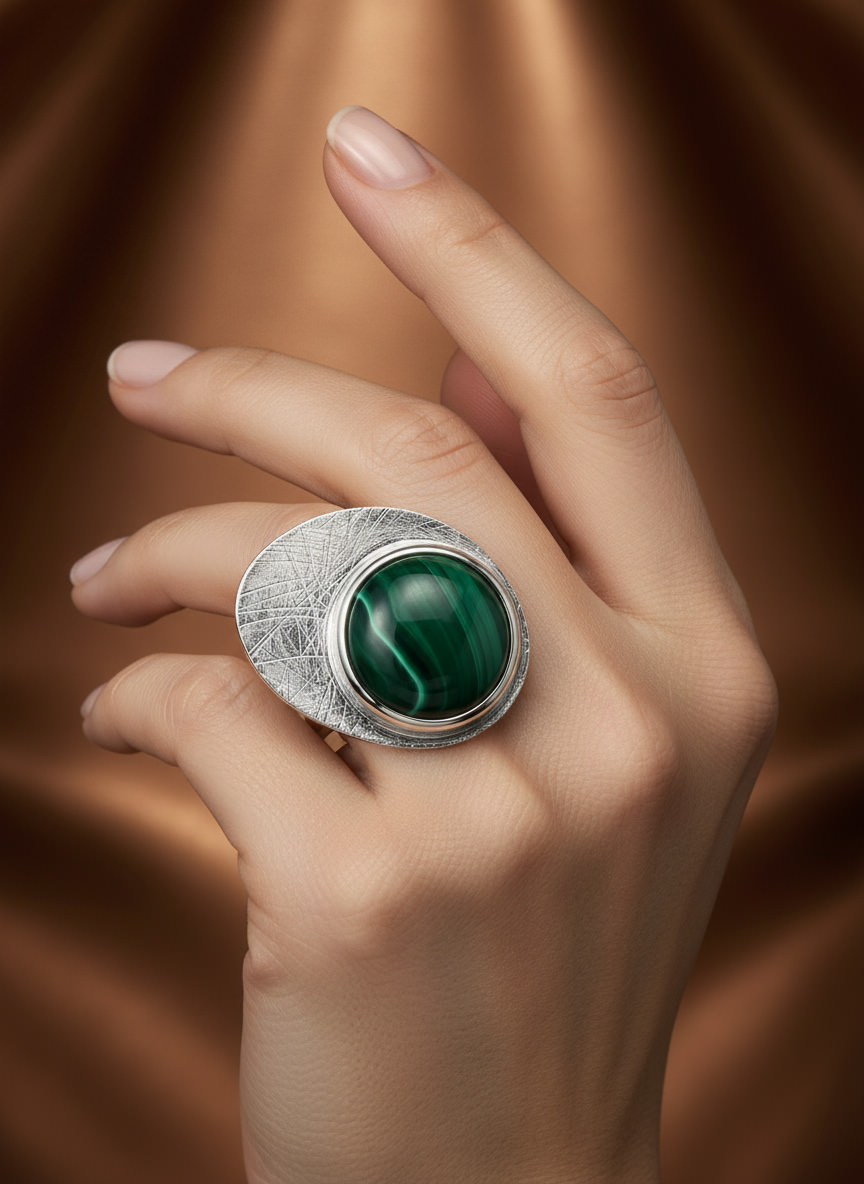 Handcrafted Sterling Silver Malachite Ring - Image 6