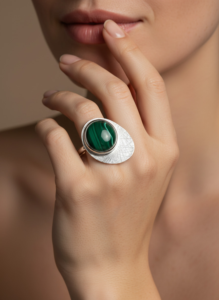 Handcrafted Sterling Silver Malachite Ring - Image 3