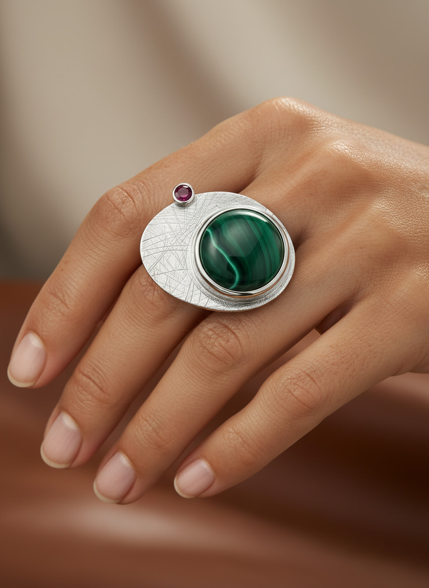 Handcrafted Sterling Silver Malachite Ring - Image 2