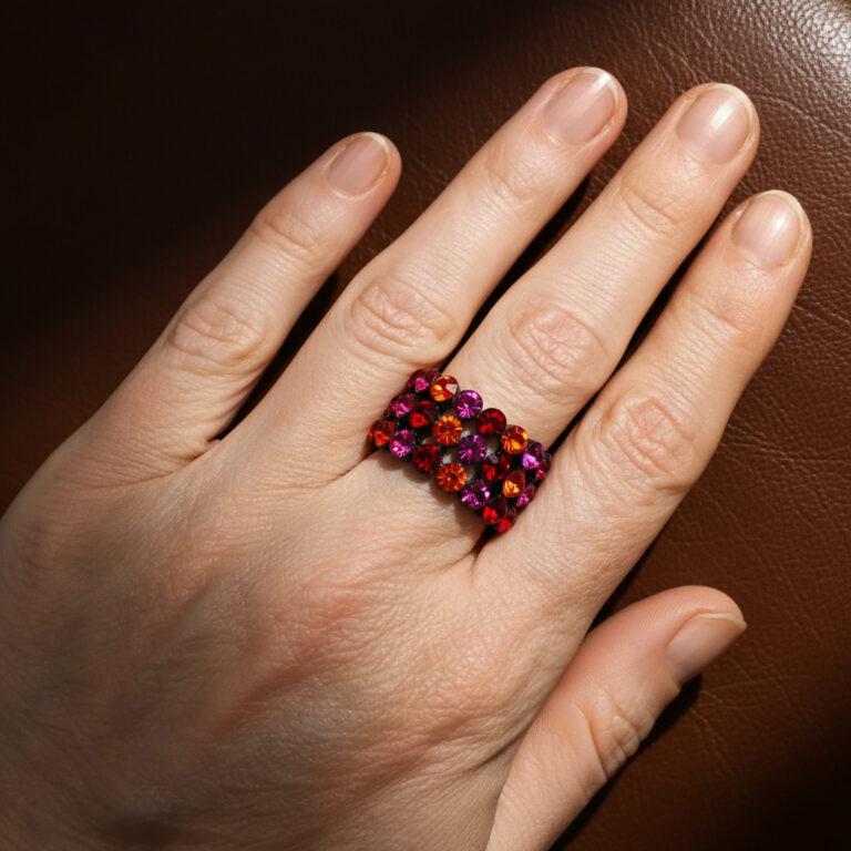 Black Enamel Swarovski Crystal Cocktail Ring