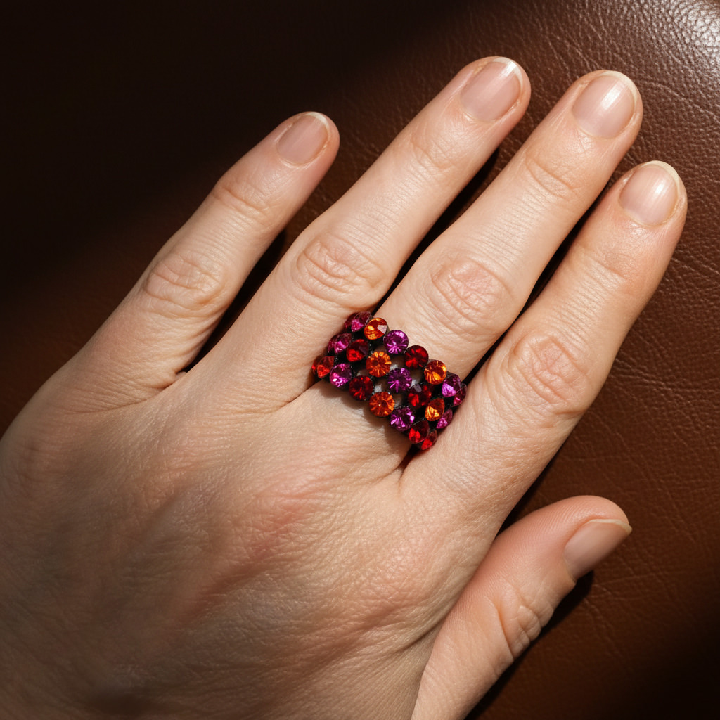 Black Enamel Swarovski Crystal Cocktail Ring