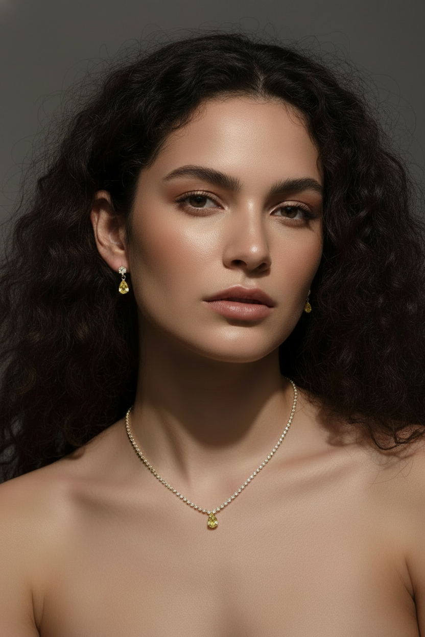 Elegant Lemon Quartz Teardrop Necklace and Earrings - Image 2