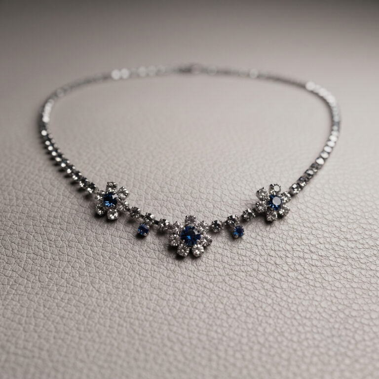 Blue Sapphire Simulant Flower Necklace