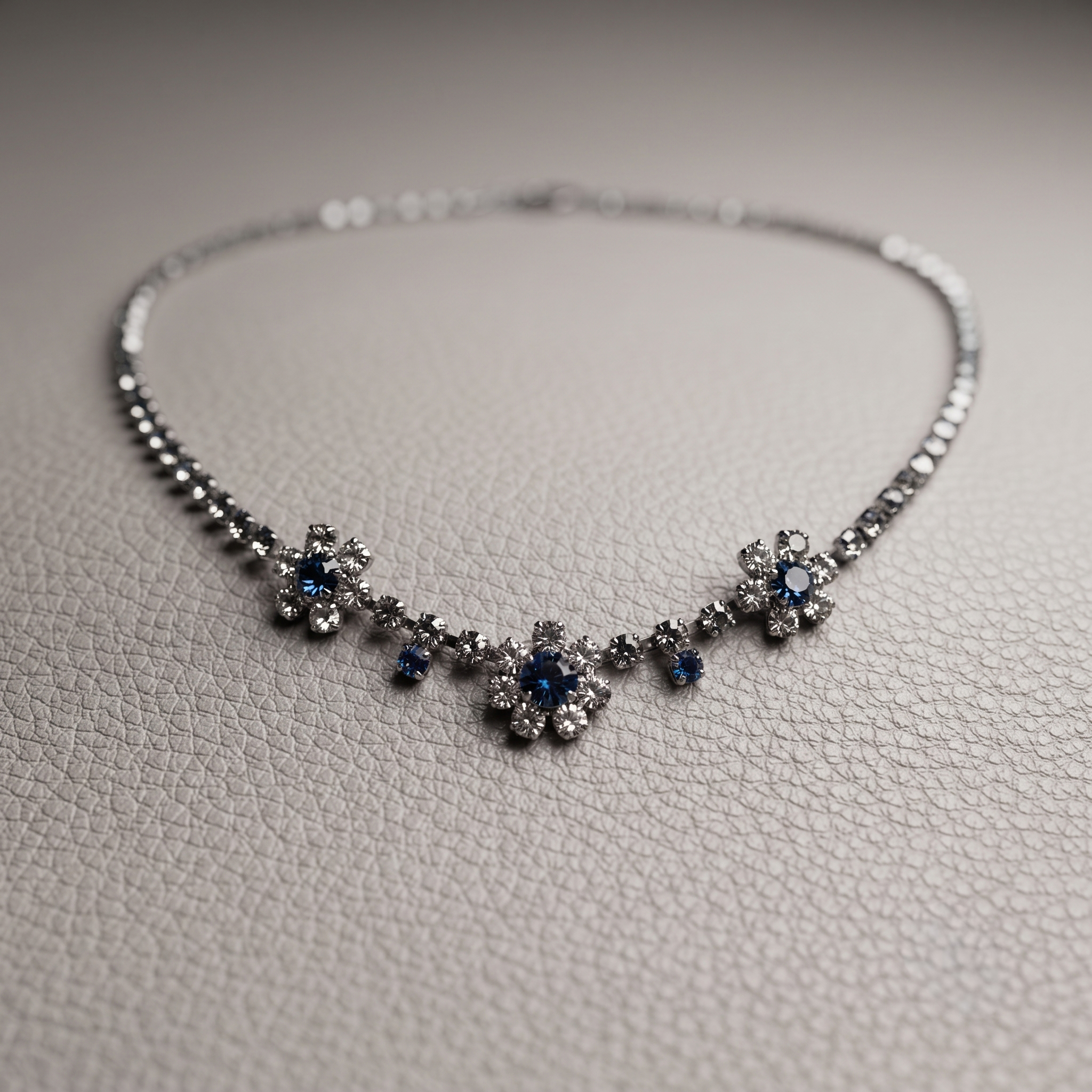 Blue Sapphire Simulant Flower Necklace