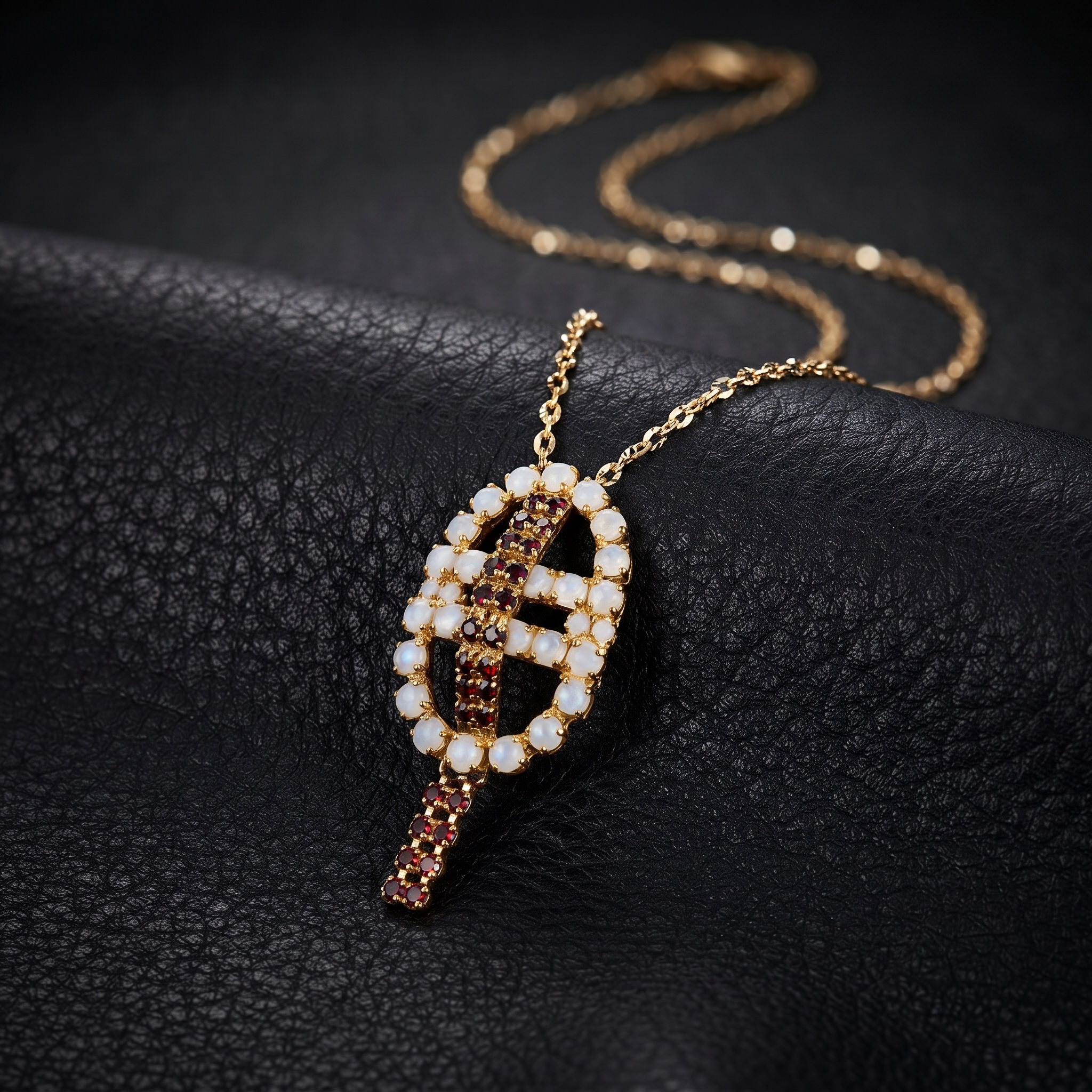 One-of-a-Kind Garnet Simulant Moonstone Pendant - Image 3