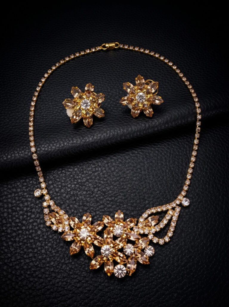 Smoky Topaz, Morganite and Diamond Simulant Floral Necklace Set
