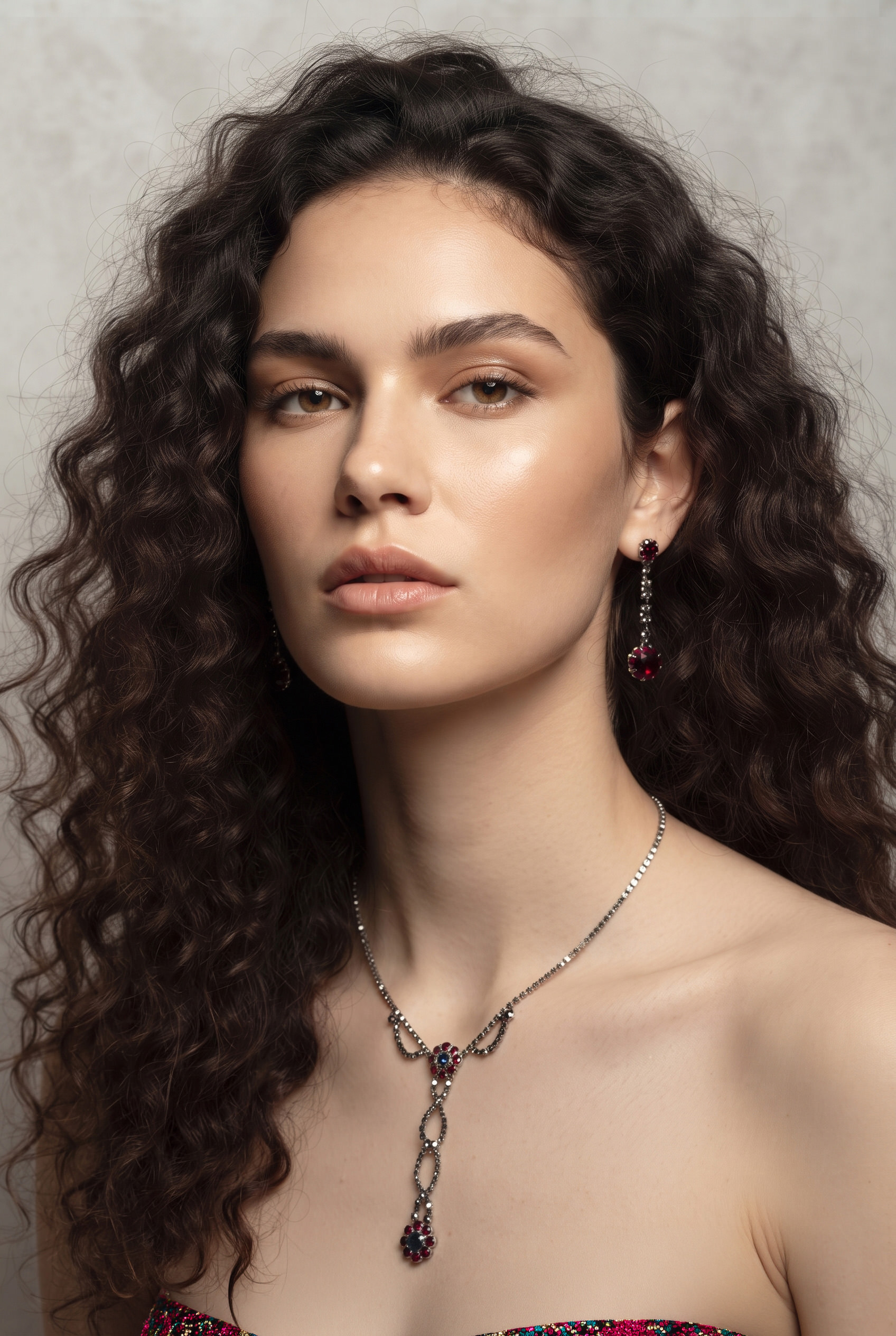 Red Garnet and Blue Sapphire Simulant Flower Necklace and Earrings - Image 2