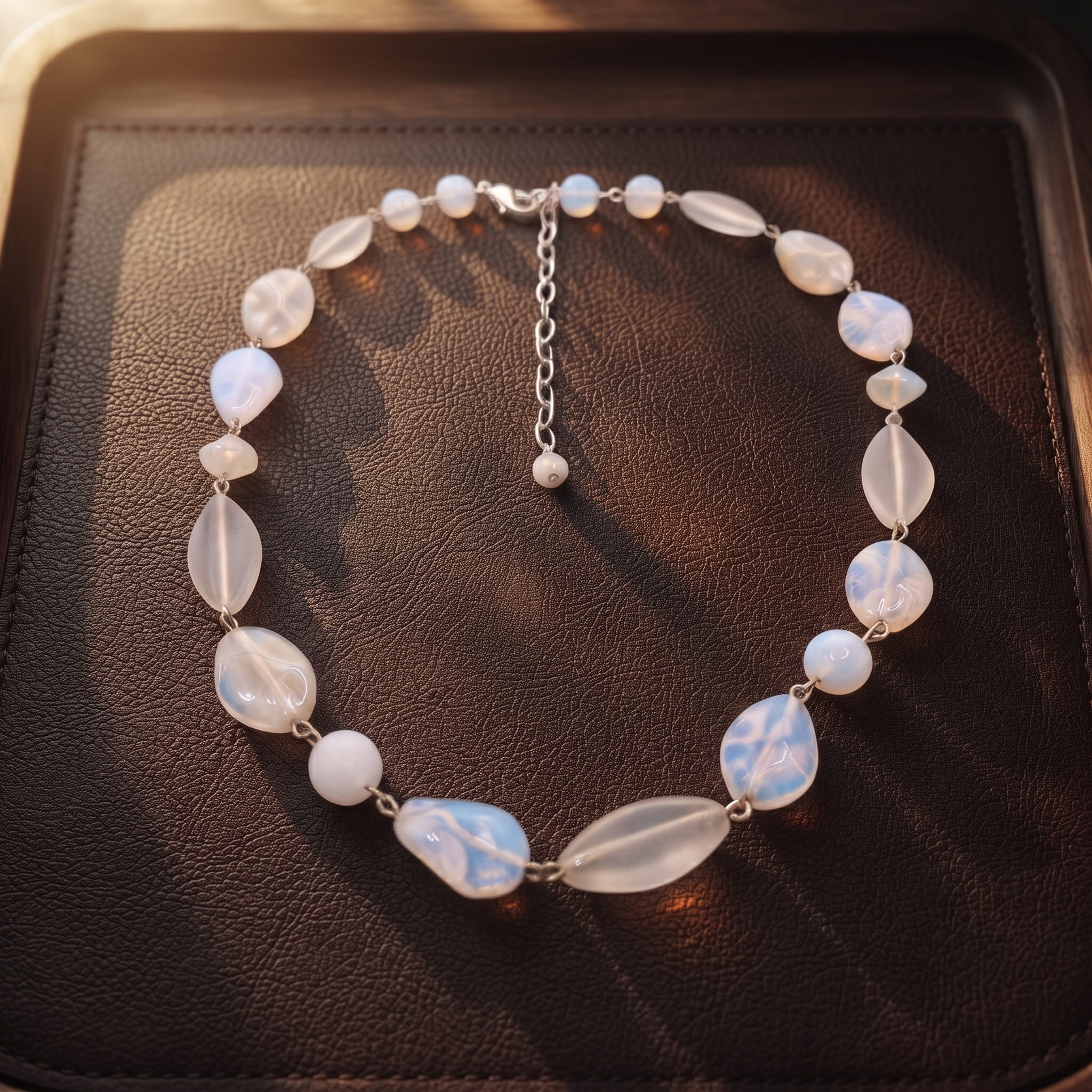 Moonstone Style Czech Glass Bead Necklace