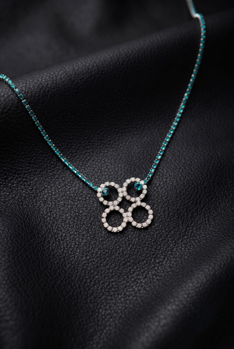 Paraiba Blue Tennis Necklace with Moonstone Circle Pendant