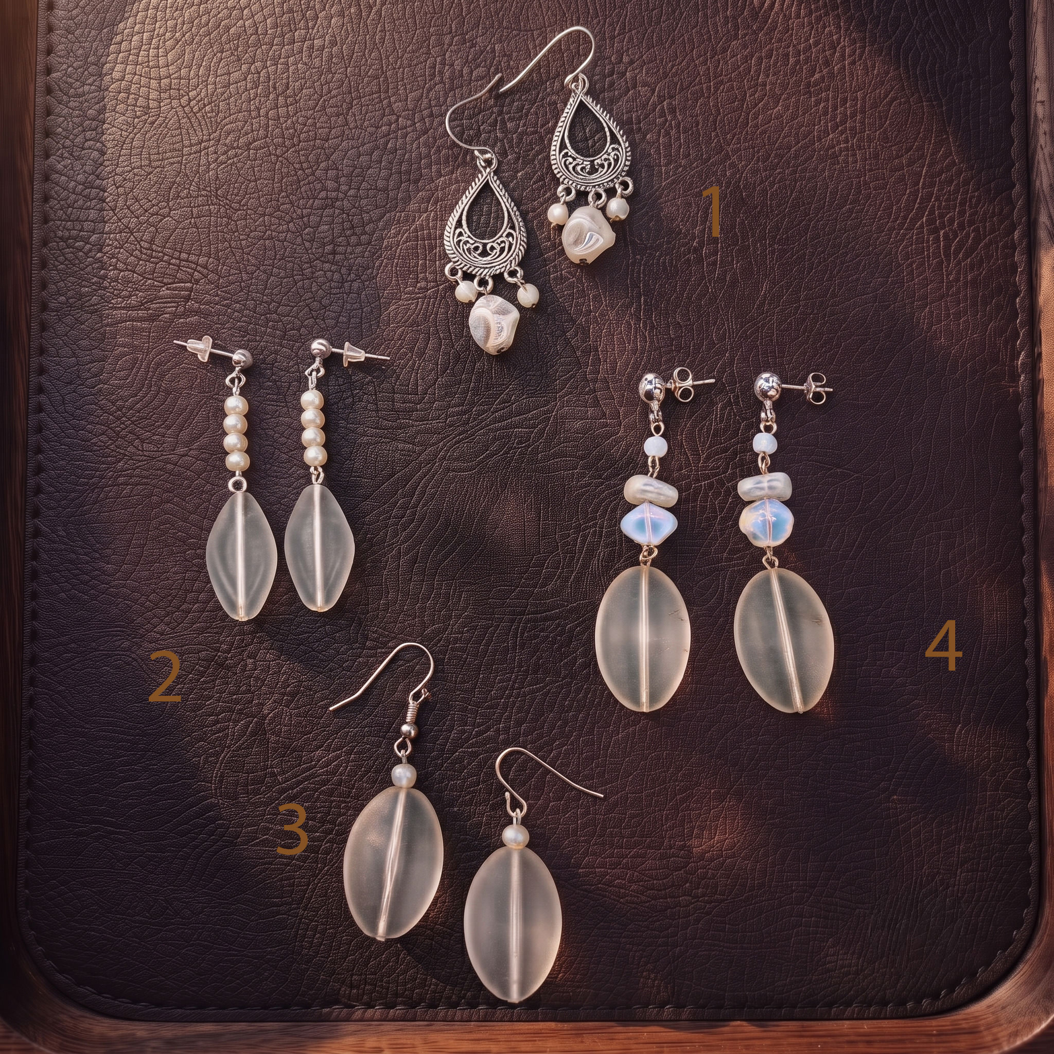 Moonstone Effect Czech Glass Earrings