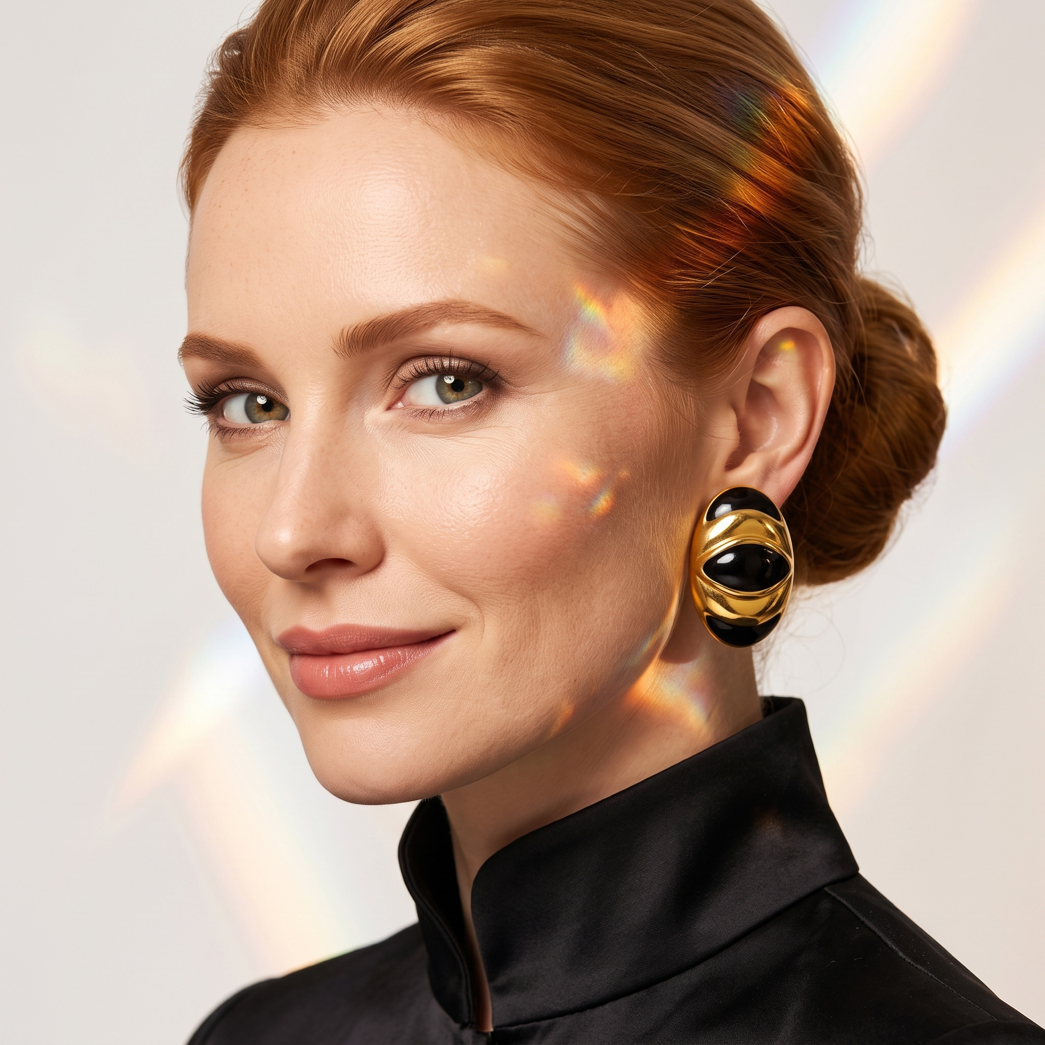 Black Enamel Gold Tone Sterling Silver Clip Earrings