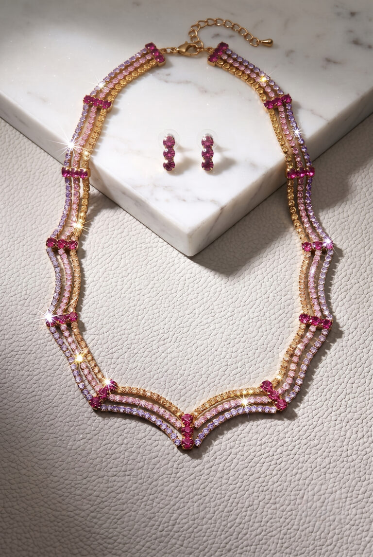 Luxury Tanzanite, Sapphire and Garnet Necklace with Earrings