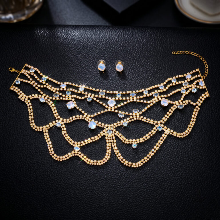 Statement Sky Blue Topaz and Moonstone Simulant Bib Necklace Set