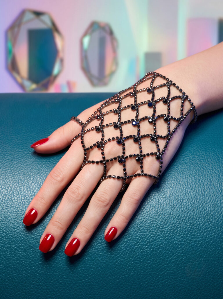 Luxury Black Zircon Hand Bracelet Ring