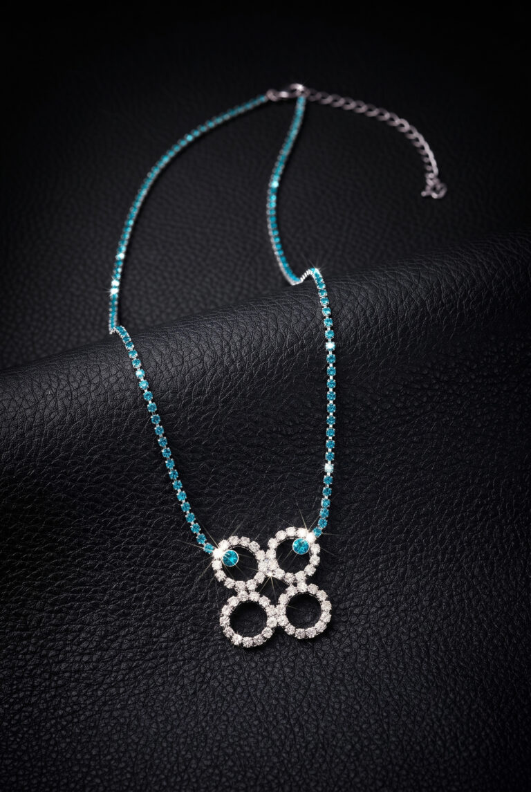 Paraiba Blue Tennis Necklace with Moonstone Circle Pendant