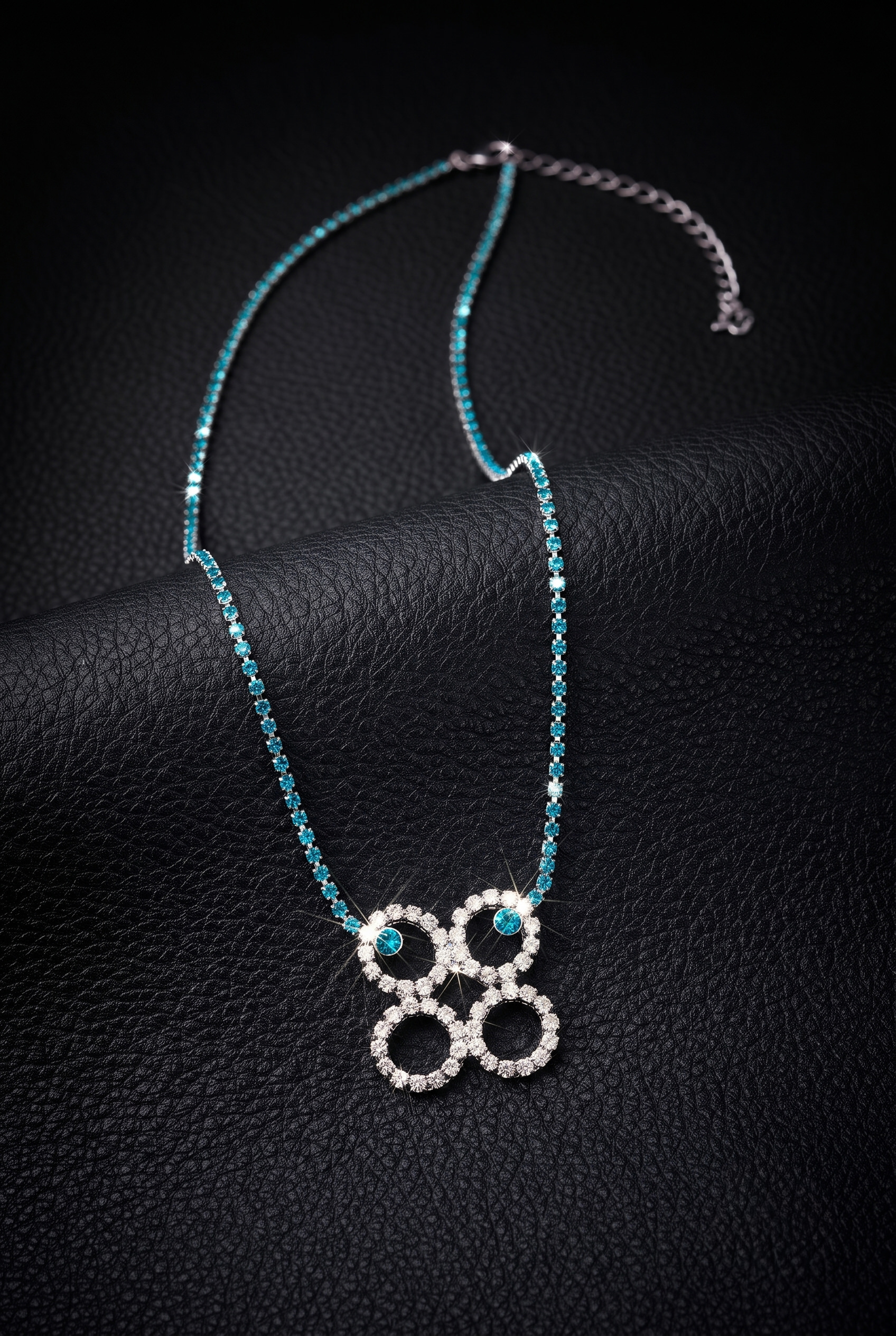 Paraiba Blue Tennis Necklace with Moonstone Circle Pendant