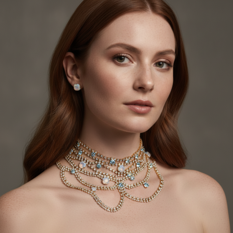 Statement Sky Blue Topaz and Moonstone Simulant Bib Necklace Set