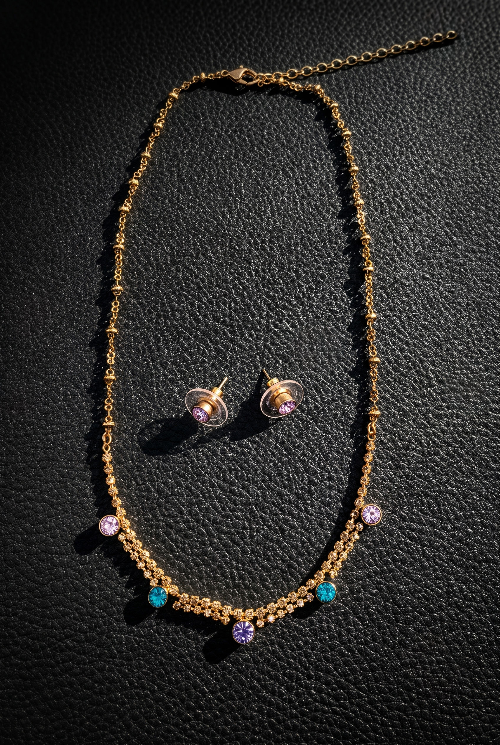 Paraiba-Coloured Quartz and Tanzanite-Inspired Necklace and Earrings