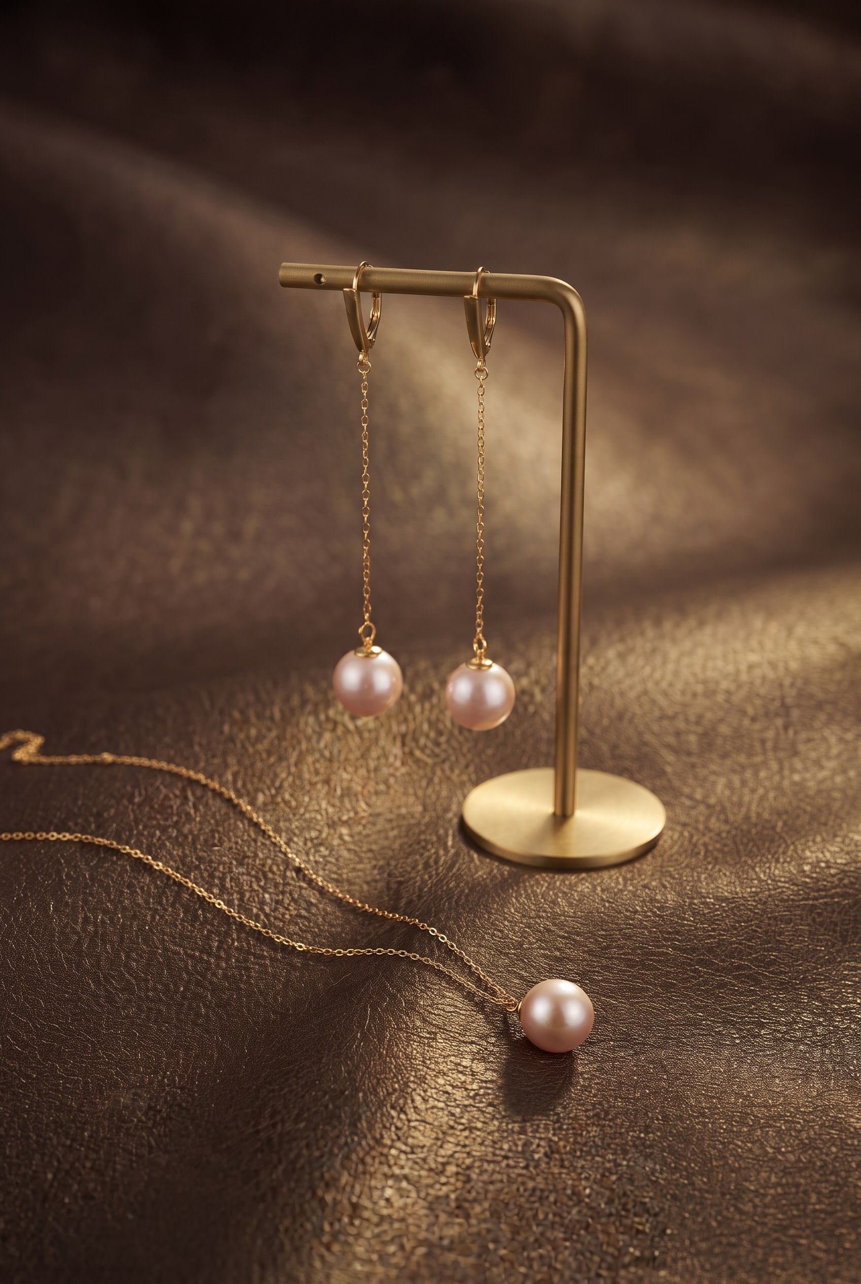 Pink Pearl Jewellery Set – Earrings and Necklace - Image 3