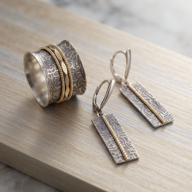 Handcrafted Sterling Silver Spinner Ring and Earrings